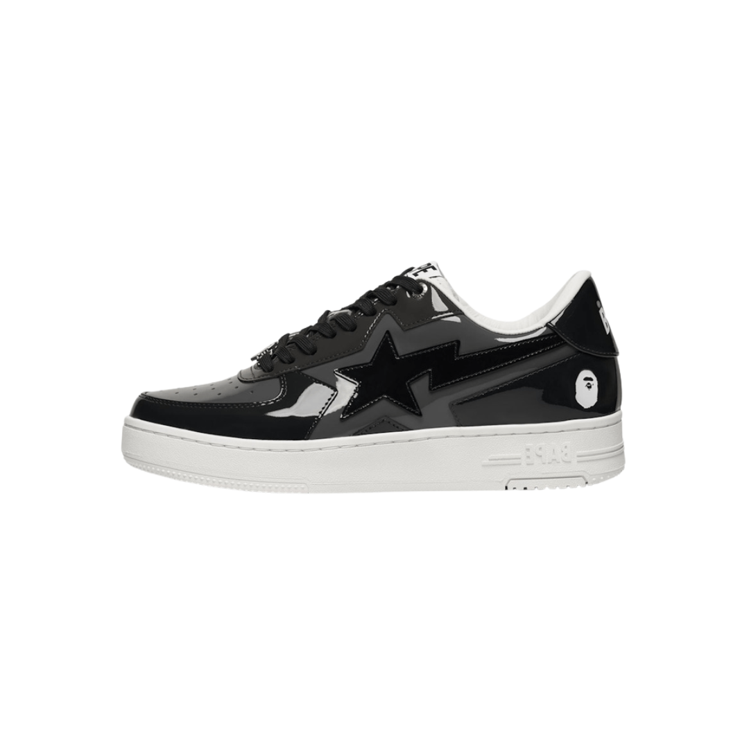 A Bathing Ape Bape Sta Icon Low Black Grey Patent - SnrKickz