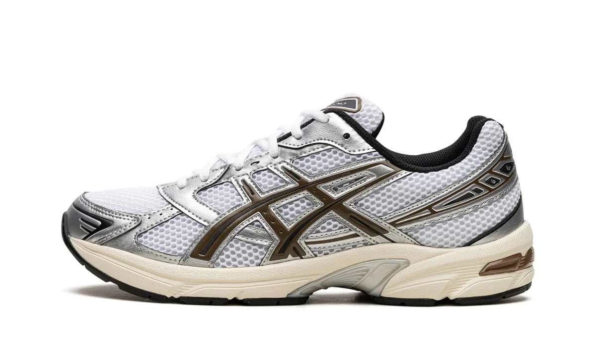 ASICS GEL-1130 White Clay Canyon side view showing mesh upper, cream midsole and brown detailing.