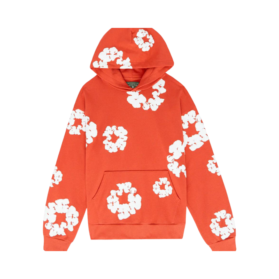 Denim Tears The Cotton Wreath Hoodie Orange – oversized oranje hoodie met rood-wit borduursel