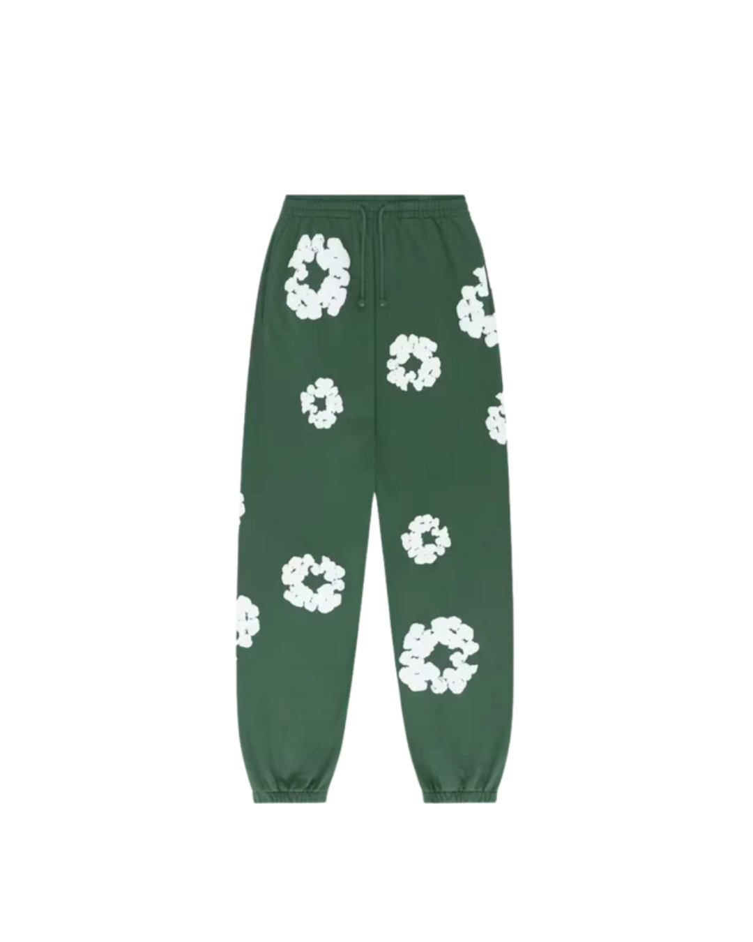 Denim Tears The Cotton Wreath Sweatpants Green – oversized groene sweatpants met rood-wit borduursel