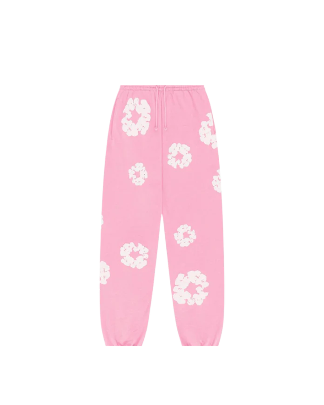 Denim Tears The Cotton Wreath Sweatpants Pink – oversized roze sweatpants met rood-wit borduursel