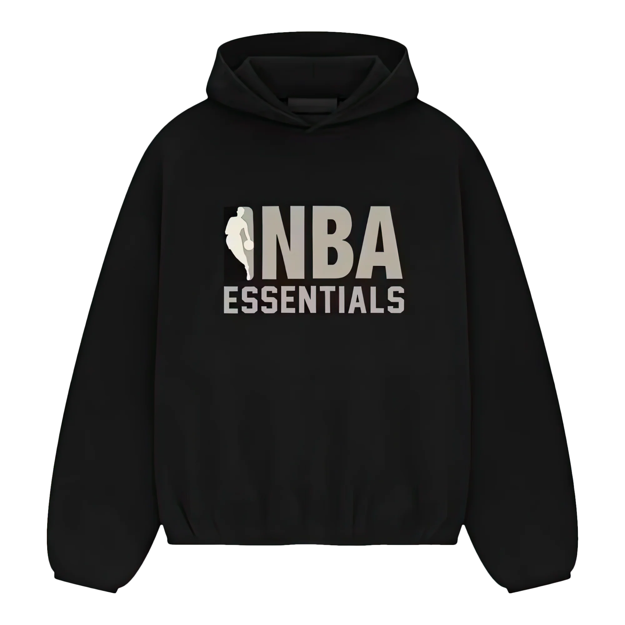 Zwarte Fear of God Essentials NBA hoodie met opvallend grijs NBA-logo, oversized pasvorm en zachte afwerking voor optimaal comfort en streetwearstijl