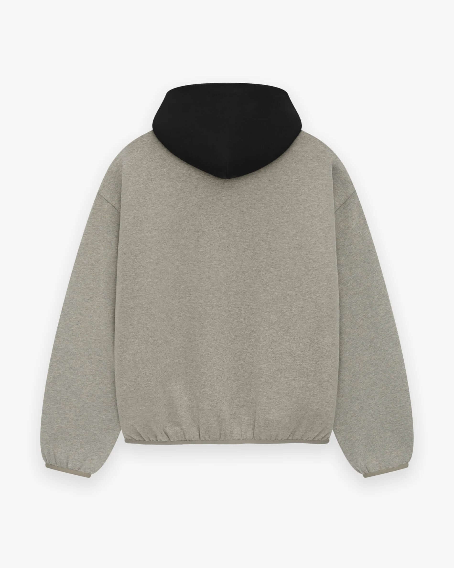 Achterzijde van de Fear of God Essentials NBA Warm Heather hoodie met zwarte capuchon en oversized pasvorm, ideaal voor een moderne streetwearlook