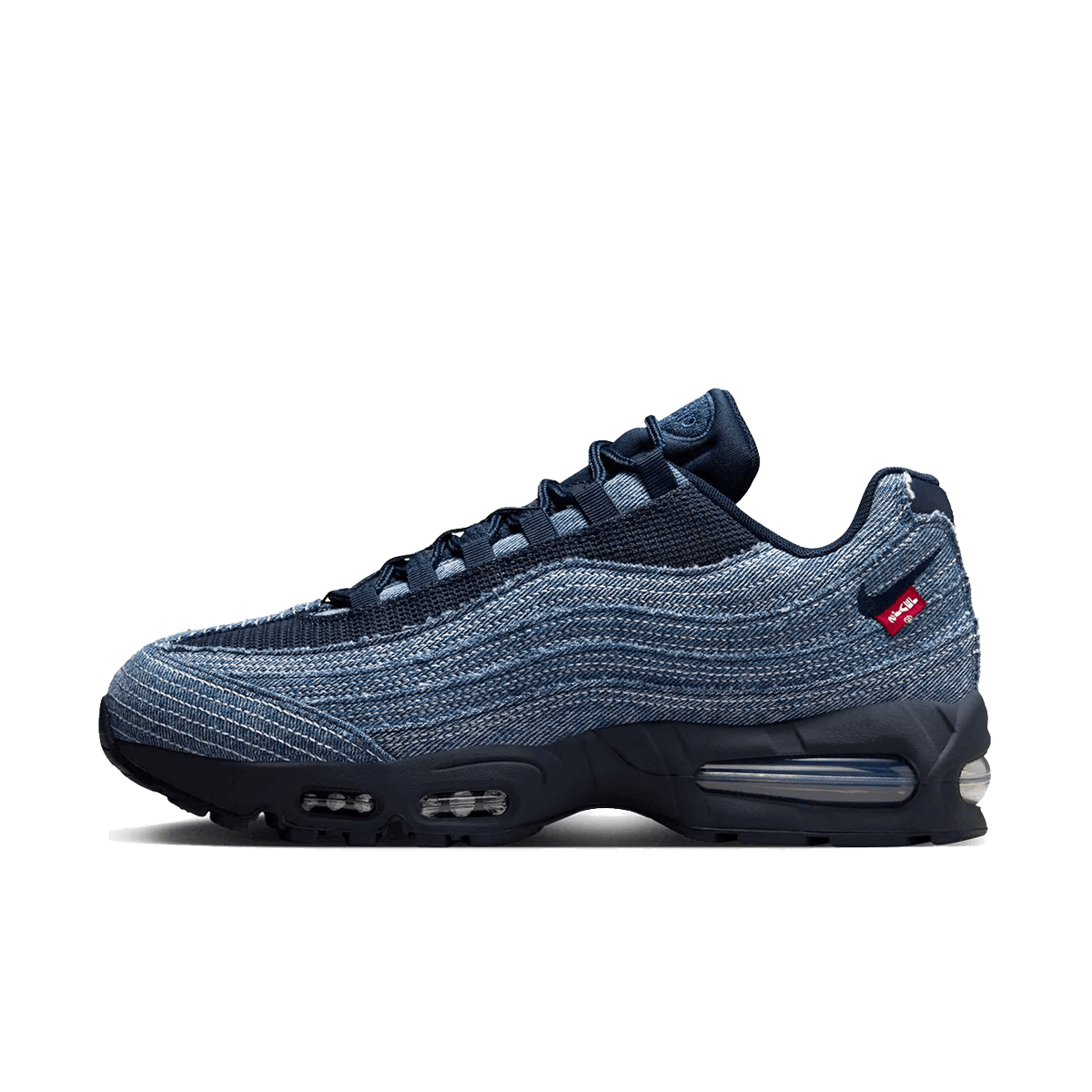 Nike Air Max 95 Levi’s Obsidian sneaker in donker indigo denim met zichtbare Air-units – zijaanzicht