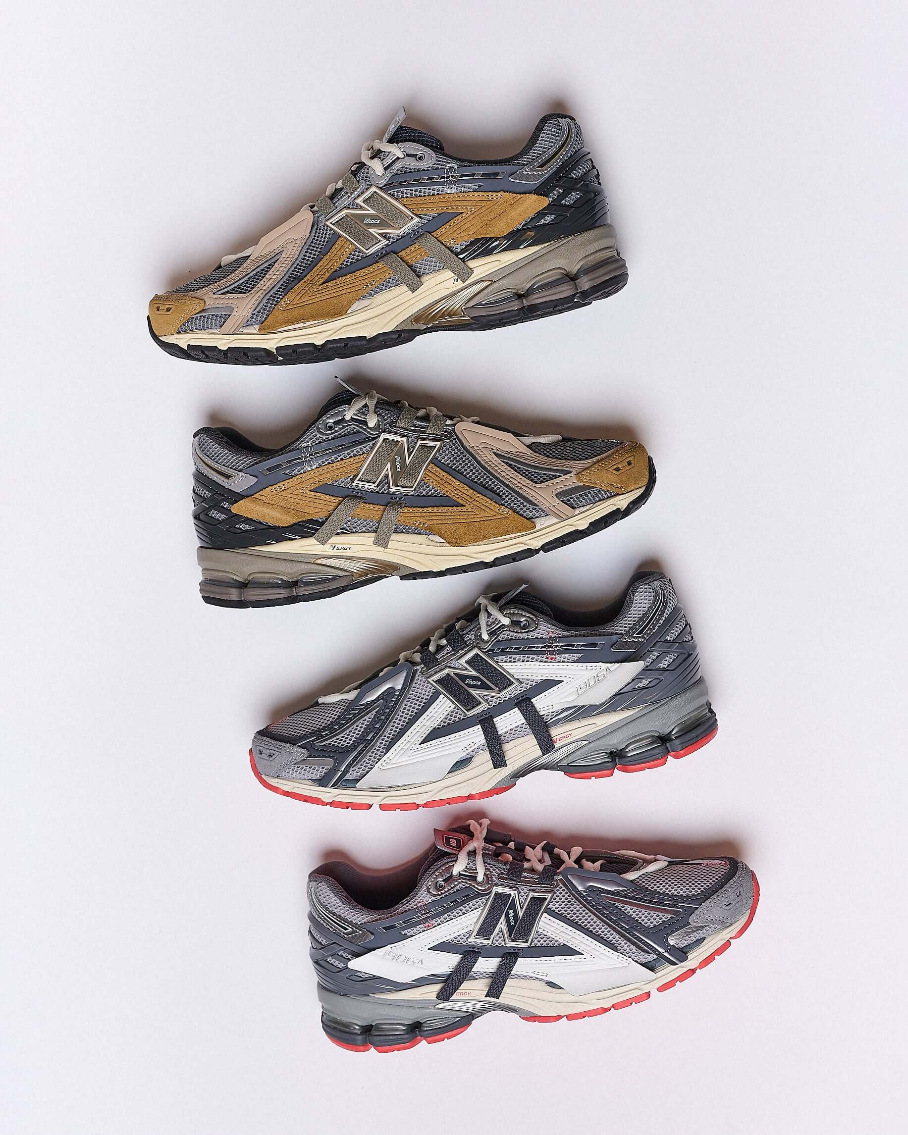 Onderzijde van de New Balance 1906A Great Plains met responsieve N-ERGY demping en gripvast profiel. De kleuren in de zool sluiten perfect aan op het bovenwerk voor een tonale afwerking.