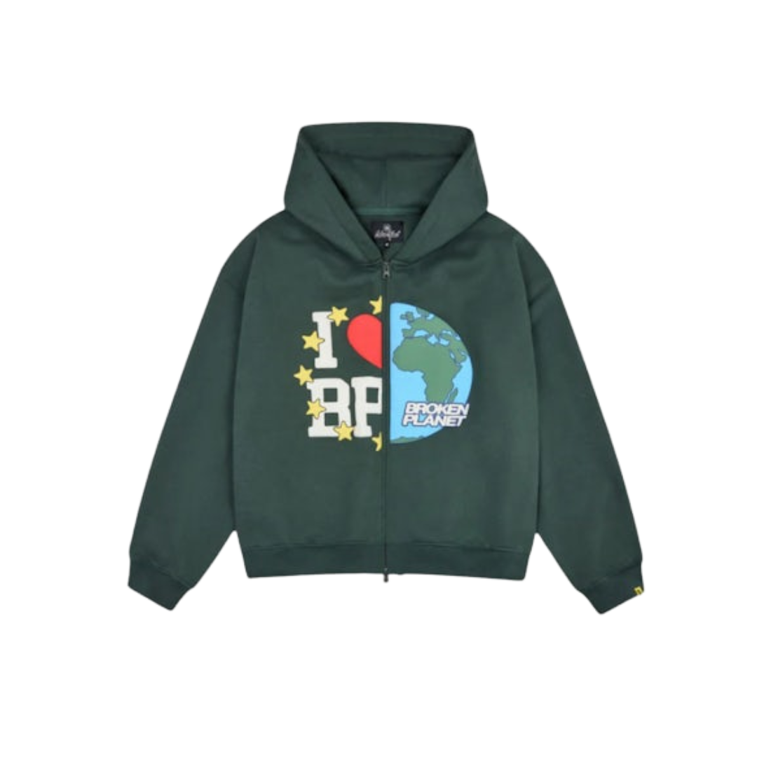 Broken Planet My Planet Zip Up Hoodie Green