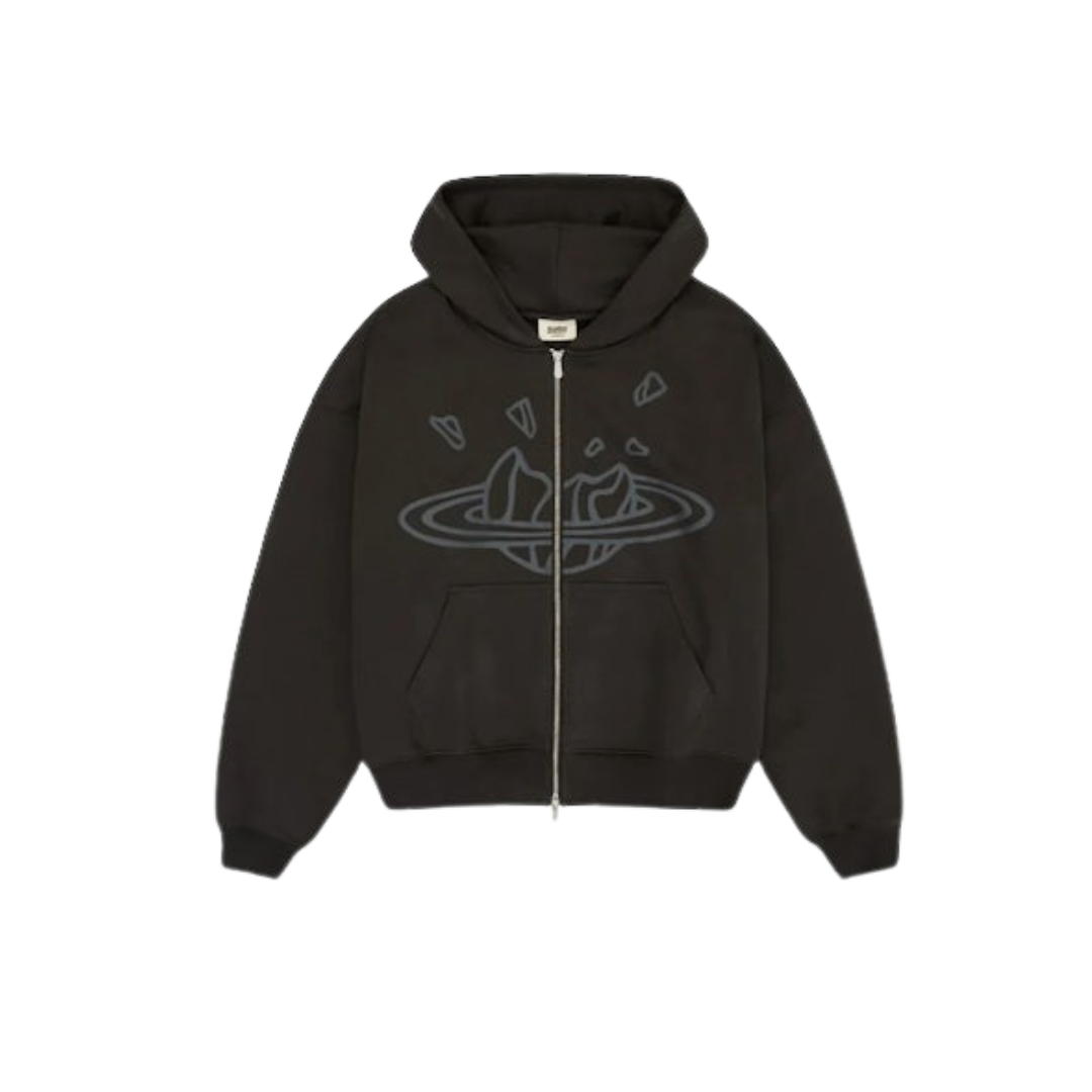 Broken Planet Zip Up Hoodie Soot Black