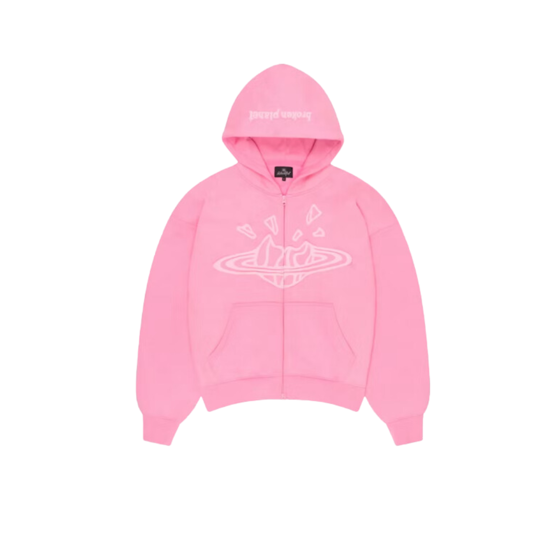 Broken Planet Zip Up Hoodie Candy Pink