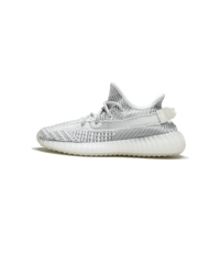 Zijaanzicht van de Adidas Yeezy Boost 350 V2 Static EF2905 met witte en grijze Primeknit en doorschijnende zool