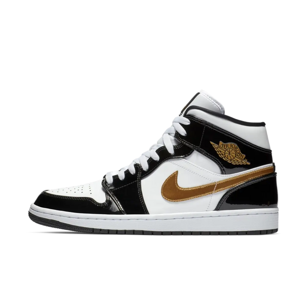 Air Jordan 1 Mid Lack Schwarz Weiß Gold