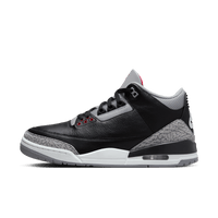 Air Jordan 3 Retro Black Cement 854262-001 zijaanzicht met premium zwart leer, cementgrijze elephant print en rode accenten


