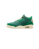 Air Jordan 3 Retro SP Nina Chanel Abney Bicoastal FZ7974-300 zijaanzicht met groen suède, sail midsole en unieke kunstzinnige details

