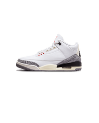 Air Jordan 3 Retro White Cement Reimagined DN3707-100 zijaanzicht met wit leer, klassieke cement print en vintage off-white midsole

