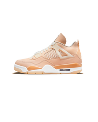 Air Jordan 4 Shimmer sneaker in lichtbrons nubuck met Metallic Silver details en zichtbare Air unit zijaanzicht