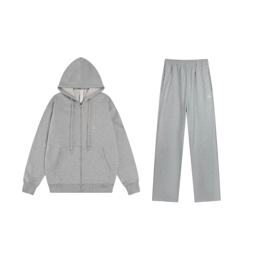 Alo Accolade Full Zip Hoodie Heather Grey Set
