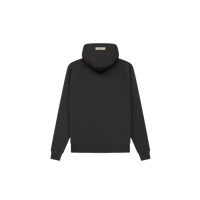 Detail van het 1977-logo, thick cotton en capuchonconstructie van de Essentials Iron Hoodie – minimalistisch maar uitgesproken look via Snrkickz
