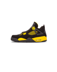 ordan 4 Retro Thunder 2023 sneaker in zwart nubuck met felgele details en zichtbare Air unit zijaanzicht
