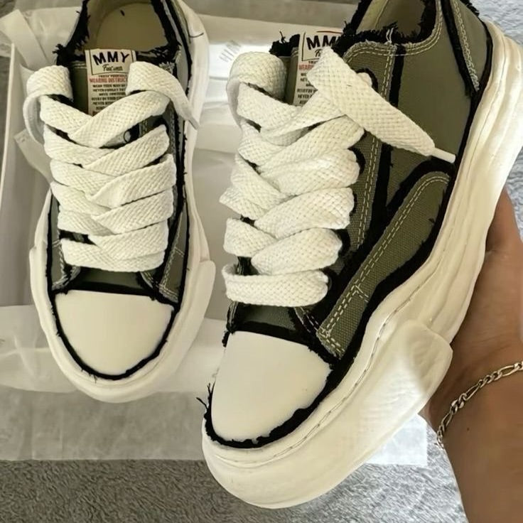 Maison Mihara Yasuhiro Peterson OG Sole Canvas Low Frayed Khaki Snrkickz  Snr