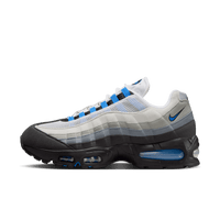 Nike Air Max 95 OG Big Bubble Blue Spark zijaanzicht met golvende panelen in grijs, blauw en zwart, zichtbare Air-units en retro running look

