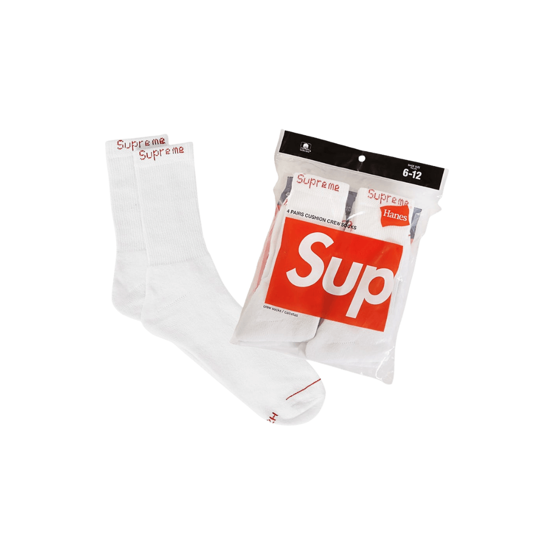Supreme Hanes Crew Socks (4 Pack) White | Snrkickz