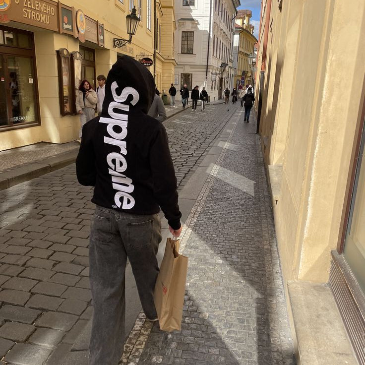 Supreme Satin Applique Hooded Sweatshirt Black FW24