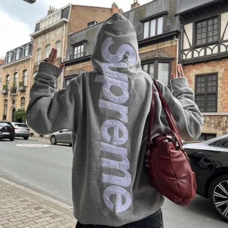 Supreme Satin Applique Hooded Sweatshirt (FW24) Heather Grey | Snrkick…

