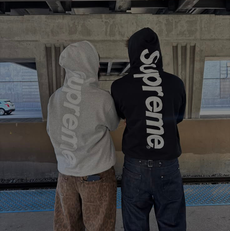 Supreme Satin Applique Hooded Sweatshirt (FW24) Heather Grey