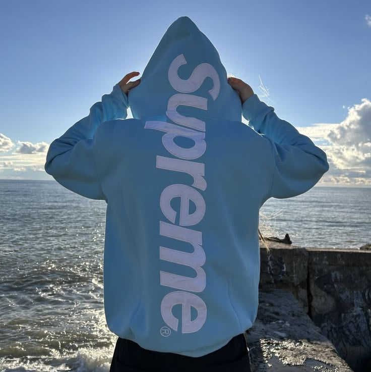 Supreme Satin Applique Hooded Sweatshirt (FW24) Light Blue 2