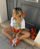 adidas Campus 00s GS ‘Orange Gum’ – detail van hielbadge en tonglabel met adidas Trefoil-logo in Cloud White, perfect voor kids 