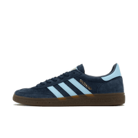 Adidas Handball Spezial Navy Gum – vooraanzicht met donkerblauwe suède upper, witte 3-Stripes en klassieke gumzool