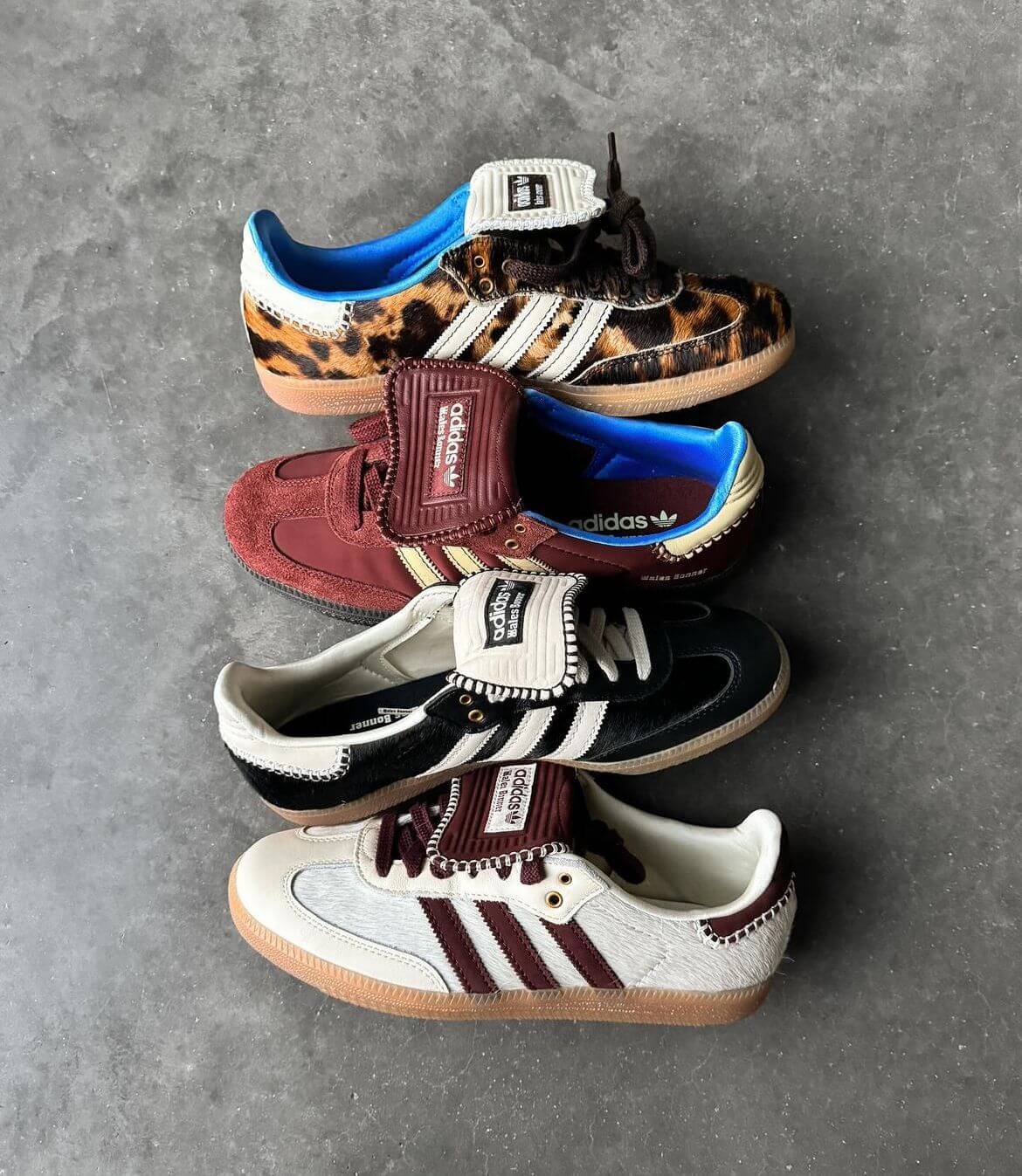 MN-SAMBA-WB-FB adidas Samba Nylon Wales Bonner Fox Brown – detail hieltab en tonglabel met Wales Bonner-branding