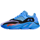 Zijaanzicht van de adidas Yeezy 700 Hi-Res Blue HP6674 met felblauwe mesh basis, zwarte overlays en rode accenten op de midsole