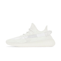 Zijaanzicht van de adidas Yeezy Boost 350 V2 Bone HQ6316 met volledig witte Primeknit upper en doorschijnende stripe