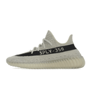 Zijaanzicht van de adidas Yeezy Boost 350 V2 Slate HP7870 met beige Primeknit upper, zwarte stripe en contrasterende “SPLY-350” branding