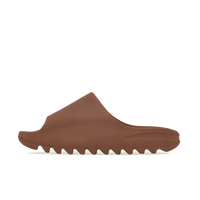 Adidas Yeezy Slide Flax FZ5896 zijaanzicht in donkerbruine foam kleur met minimalistische band en robuuste profielzool