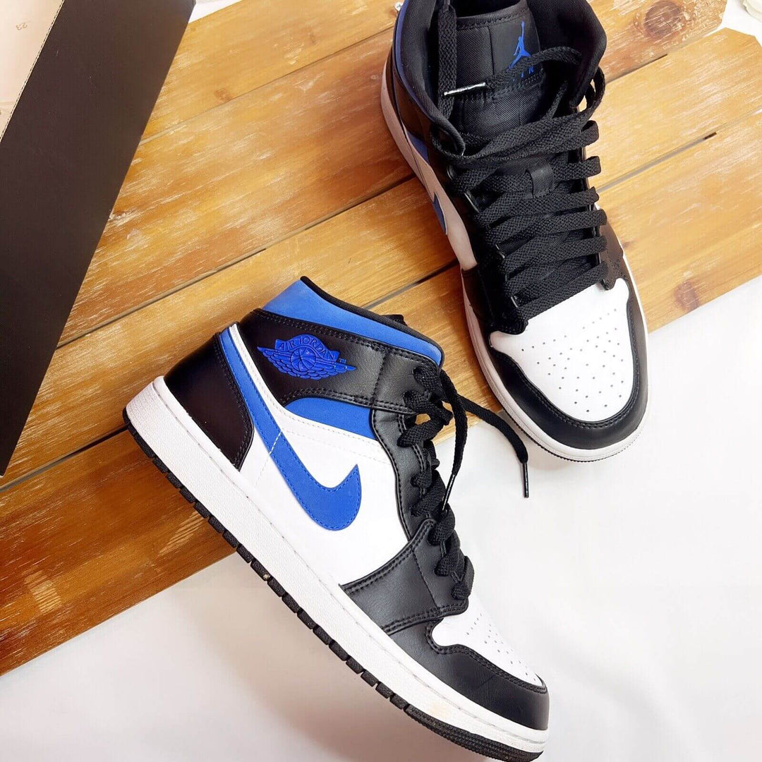 Air Jordan 1 Mid Schwarz Racer Blau Weiß