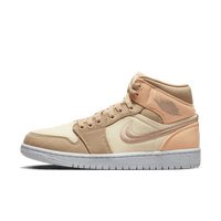 Air Jordan 1 Mid SE Light Iron Ore – front view met roze Swoosh en grijze canvas upper, populaire pastel Jordan voor dagelijks gebruik (DN4045‑001)
