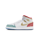 Air Jordan 1 Mid SE Light Iron Ore – front view met roze Swoosh en grijze canvas upper, populaire pastel Jordan voor dagelijks gebruik (DN4045‑001)