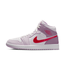 Air Jordan 1 Mid SE Light Iron Ore – front view met roze Swoosh en grijze canvas upper, populaire pastel Jordan voor dagelijks gebruik (DN4045‑001)