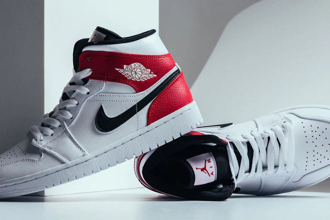 Air Jordan 1 Mid White Black Gym Red