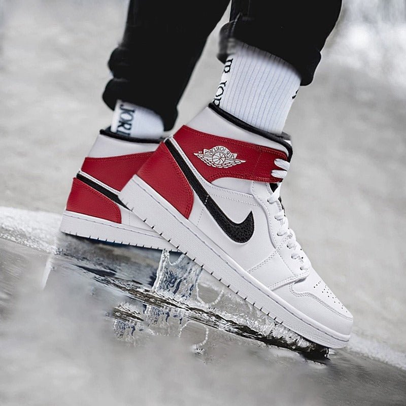 Air Jordan 1 Mid White Black Gym Red