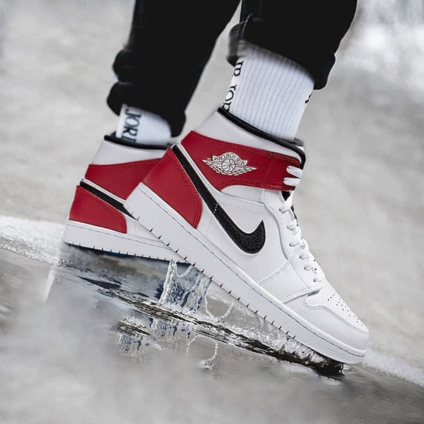 Air Jordan 1 Mid White Black Gym Red
