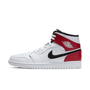 Air Jordan 1 Mid White Black Gym Red – front view met zwarte overlays, witte basis en klassieke Gym Red Swoosh; populaire unisex Jordan voor streetwear (DQ8426‑106)