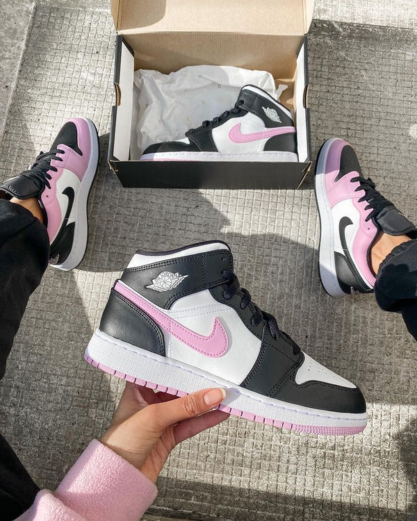 Air Jordan 1 Mid White Black Light Arctic Pink (GS)