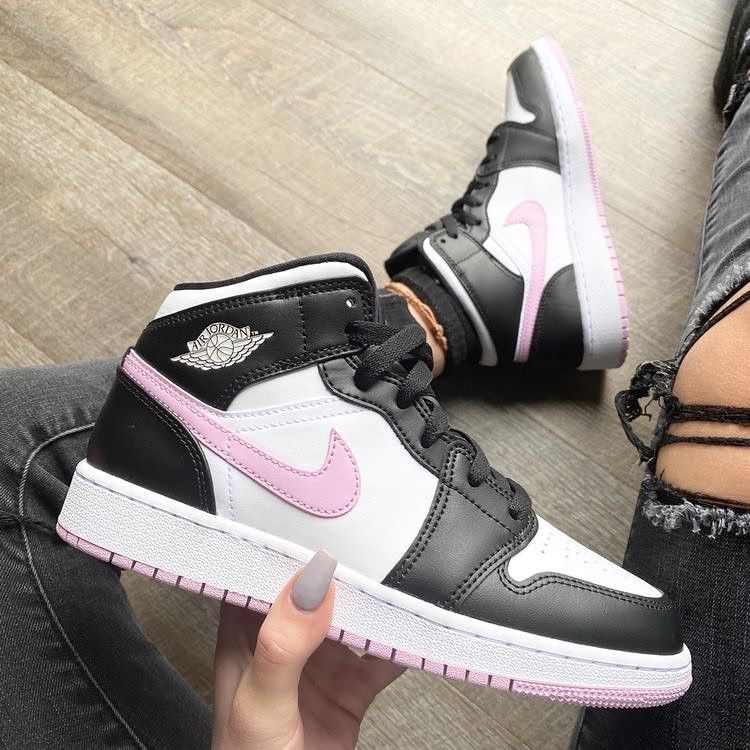 Air Jordan 1 Mid White Black Light Arctic Pink (GS)