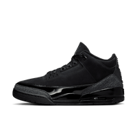 Air Jordan 3 Retro Black Cat 2025 CT8532-001 zijaanzicht met volledig zwart nubuck, ton-sur-ton elephant print en klassieke AJ3 details


