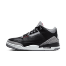 Air Jordan 3 Retro Black Cement 854262-001 zijaanzicht met premium zwart leer, cementgrijze elephant print en rode accenten

