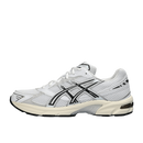 ASICS GEL-1130 White Cloud Grey 1201A256-118 side view showing white mesh upper, silver overlays and beige midsole.