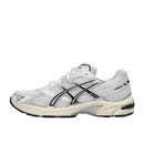 ASICS GEL-1130 White Cloud Grey 1201A256-118 side view showing white mesh upper, silver overlays and beige midsole.