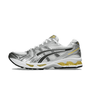 ASICS GEL-Kayano 14 Tai Chi Yellow Zijaanzicht van de ASICS GEL-Kayano 14 in Tai Chi Yellow colorway met zonnig geel mesh en reflecterende zilveren overlays – opvallende retro runner

